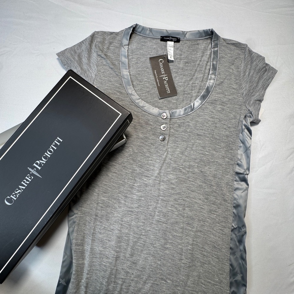 Cesare Paciotti Tee Slim Fit Satin Daggar Trim Maglia Serafino IT 2 US Small